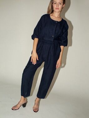 Rachel Comey Holt boxy linen jumpsuit indigo navy cotton lagarconne 2 XS S M O/S